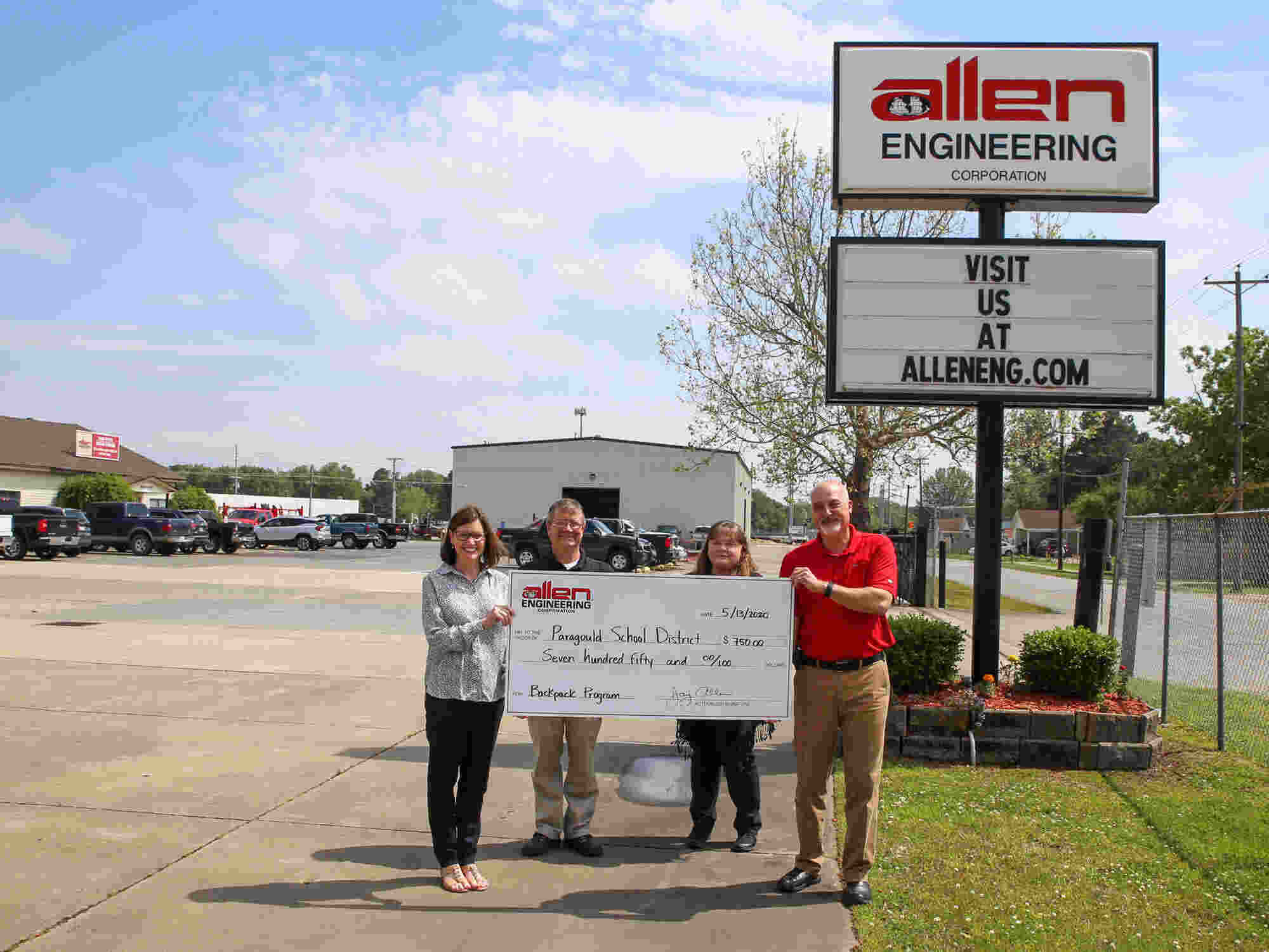 Allen Engineering Presents Checks to Local School Backpack Programs 