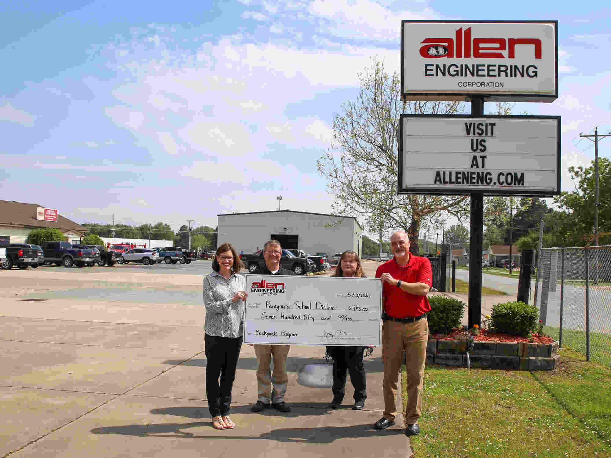 Allen Engineering Presents Checks to Local School Backpack Programs
